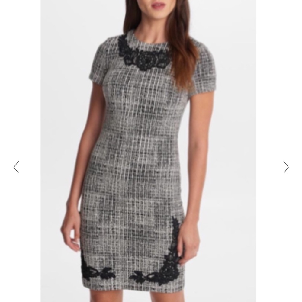 NWT Karl Lagerfeld tweed sheath w/ lace appliqués